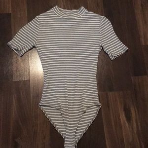 Grey and White Stripe Bodysuit T-Shirt✨